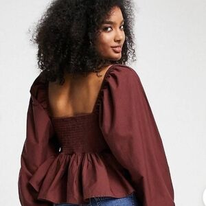 ASOS Chocolate VNeck Puff Sleeve Top